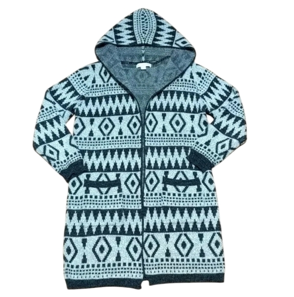 Monteau Boho Knit Open Front Hooded Duster Cardigan Medium - Picture 1 of 10